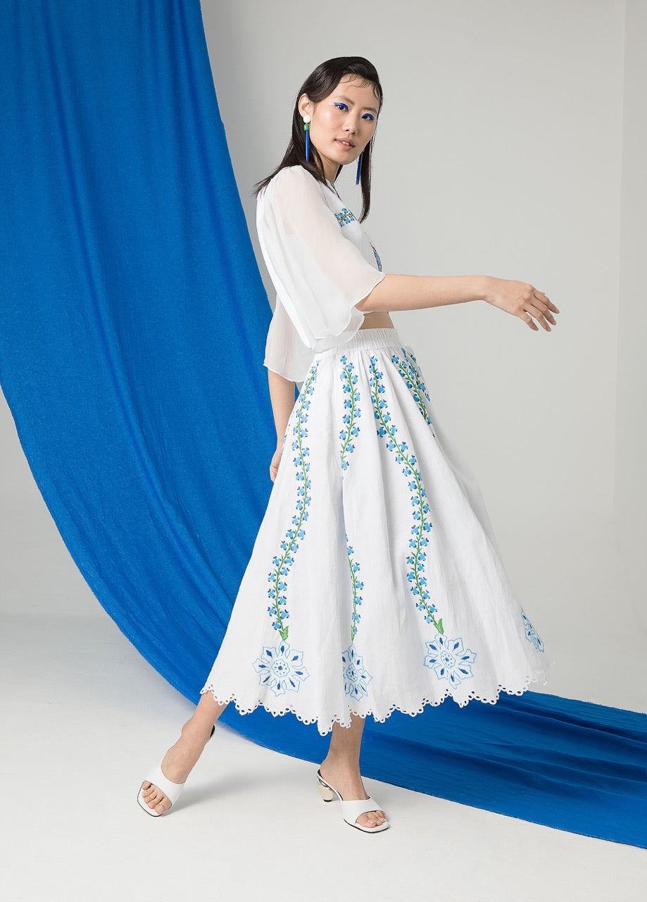 Blue flowers midi skirt